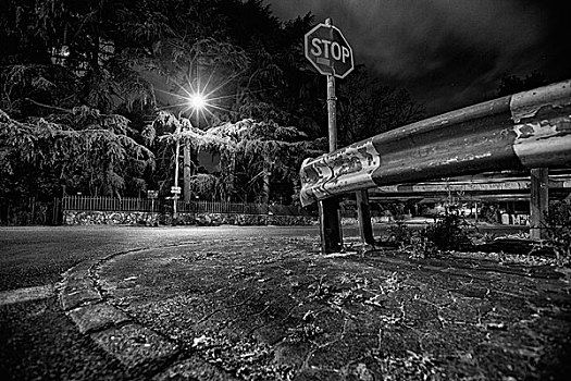 交叉,夜晚,停车标志,屏障,前景,约翰内斯堡,南非