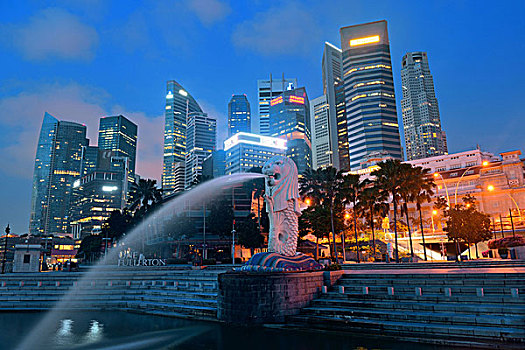 新加坡,新加坡城,市景,鱼尾狮,雕塑,四月,独立日,金融中心,世界,港口