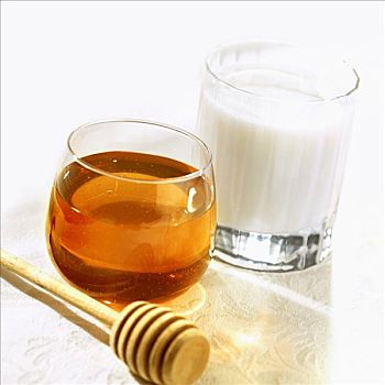 玻璃,蜂蜜,舀蜜器,牛奶杯