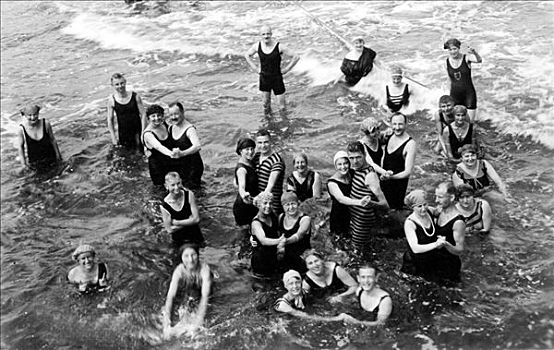 历史,照片,浴者,跳舞,海中,20年代