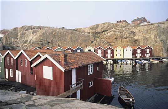 瑞典,靠近,布胡斯,传统,房子,海边,悬崖,船