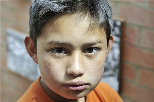 肖像,男孩,贫民窟,哥伦比亚