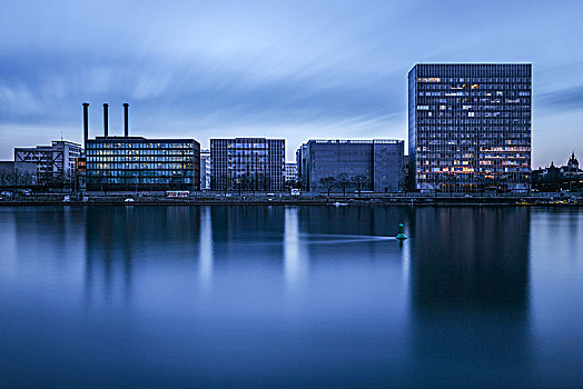 现代建筑,黄昏,巴塞尔,瑞士