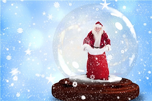 合成效果,图像,圣诞老人,拿着,袋,雪景球
