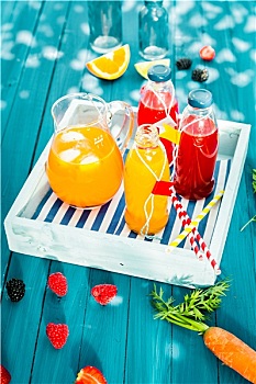 瓶子,新鲜,柑橘,浆果汁