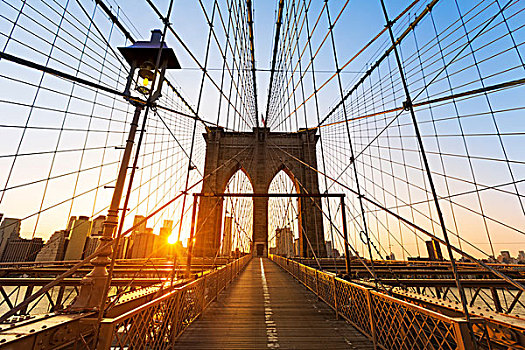 布鲁克林大桥,日落,纽约,曼哈顿,天际线,美国