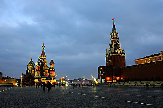 俄罗斯,莫斯科,红场,大教堂,克里姆林宫,夜晚