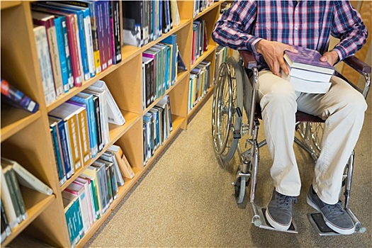 下部,一个,男人,轮椅,图书馆