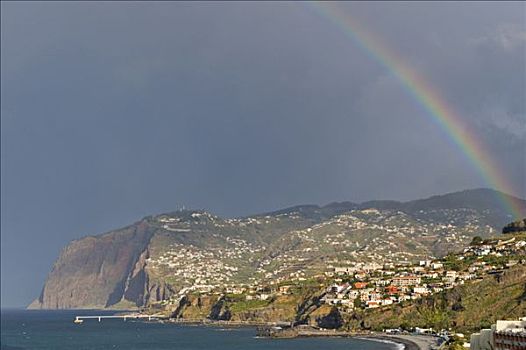 彩虹,上方,海洋,悬崖,马德拉岛,葡萄牙