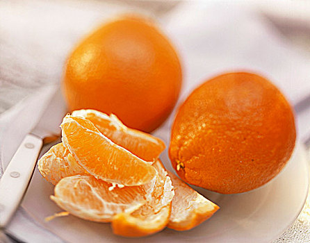 去皮,橙子,两个,橘子