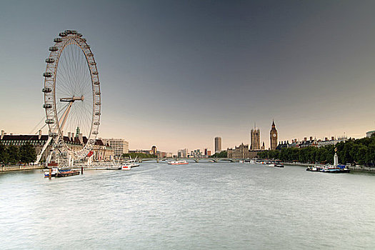 英格兰,伦敦,伦敦南岸,泰晤士河,伦敦眼,议会大厦