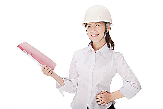 商務女士戴著安全帽