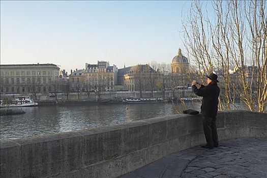 男人,照相,河,巴黎,法国