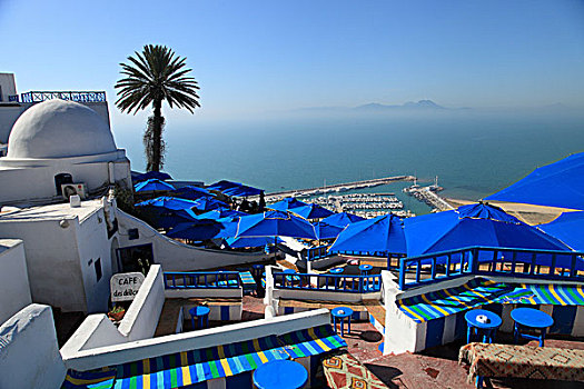 突尼斯,蓝白小镇,地中海,山顶咖啡馆
