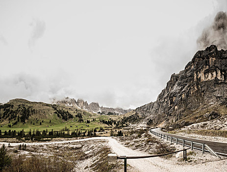 风景,山谷,道路,低云,提洛尔,奥地利