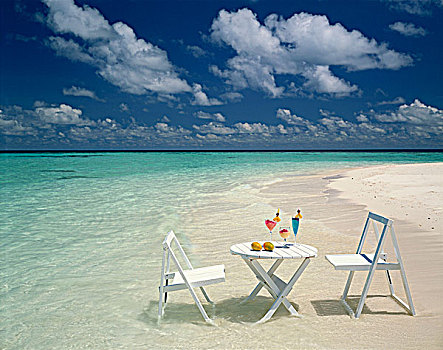 白色,桌子,椅子,海滩,马尔代夫