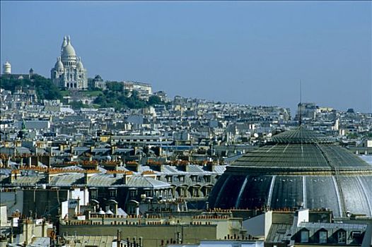 法国,巴黎,全景,屋顶,股票交易所,商业