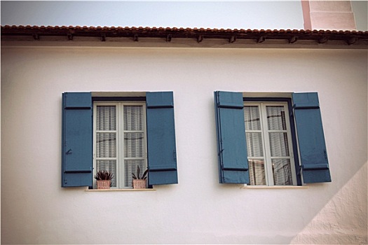 旧式,窗户,蓝色,百叶窗