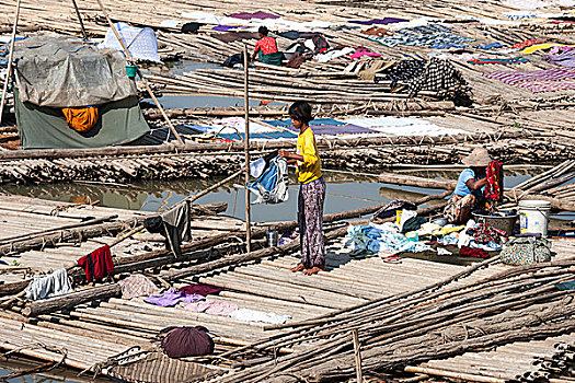 生活,竹子,筏子,河,伊洛瓦底江,曼德勒,分开,缅甸,亚洲