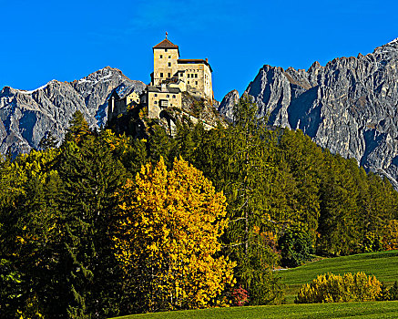 秋日风光,城堡,恩格达恩,瑞士,欧洲