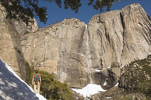 远足者,优胜美地瀑布,优胜美地国家公园,加利福尼亚,美国