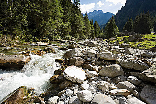 山,湍流,石头,鹅卵石,水库,奥地利,欧洲