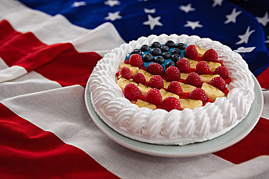 水果蛋糕,盘子,美国国旗,特写