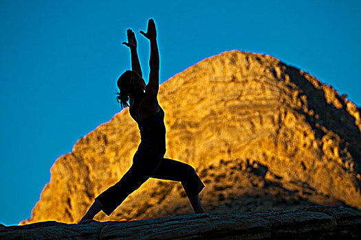健身,女青年,练习,瑜珈,攀岩,旅游,红岩,拉斯维加斯,内华达,美国