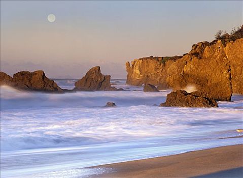 满月,斗牛士,海滩,加利福尼亚
