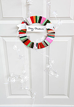 圆形,门花,彩色,绸缎,带,圣诞快乐,标语