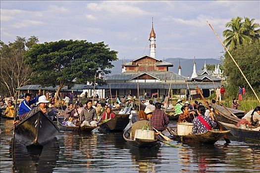 缅甸,茵莱湖,美景,水上市场