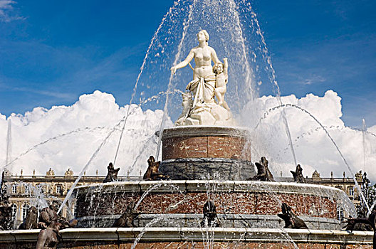 喷泉,海伦基姆湖堡,宫殿,岛屿,且姆瑟湖,齐姆高,上巴伐利亚,德国,欧洲