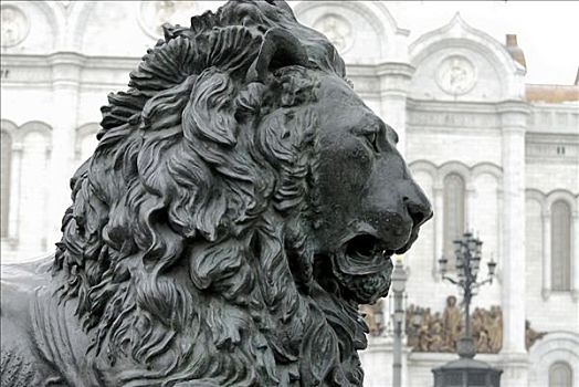青铜,狮子,正面,纪念建筑,俄罗斯,沙皇,大教堂,耶稣,莫斯科