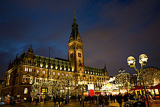 风景,圣诞灯光,汉堡市,德国