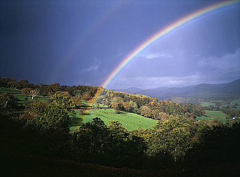 威尔士,登比郡,靠近,兰戈伦,彩虹,上方,山