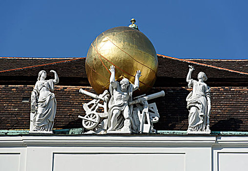 屋顶,檐壁,阿特拉斯神,地球,国家图书馆,维也纳,奥地利,欧洲