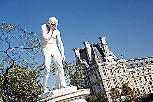法国,法兰西岛,巴黎,杜乐丽花园,雕塑,卢浮宫