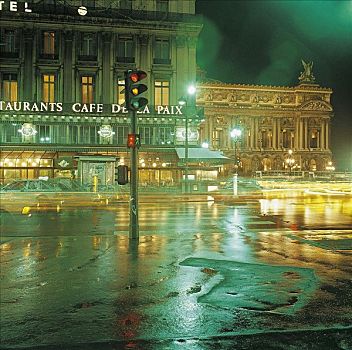 咖啡,剧院,雨,夜晚,巴黎,法国,欧洲