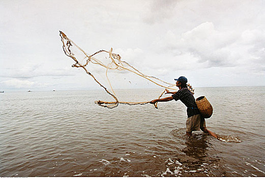 捕鱼者,巴厘岛,印度尼西亚