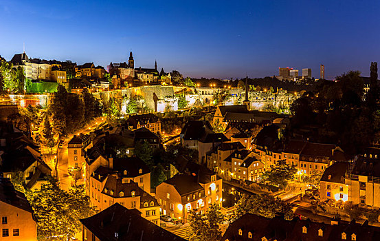 卢森堡,城市,夜晚,全景