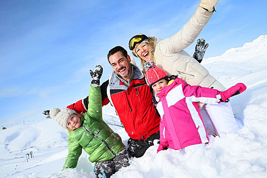 愉悦,家庭,美好时光,雪,山