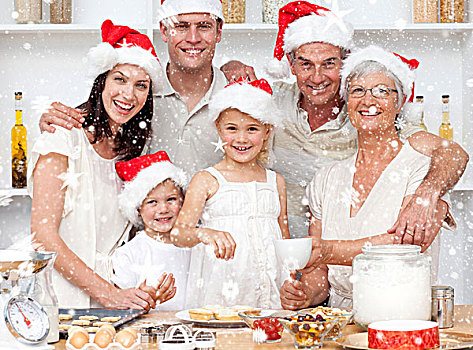 孩子,烘制,圣诞节蛋糕,厨房,家庭