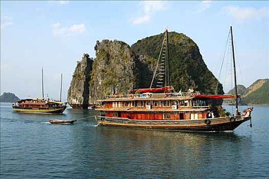 传统,越南,帆船,船,下龙湾