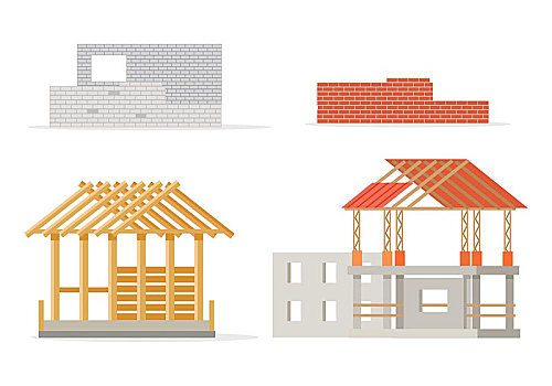 工业,建筑,新房,设计,砖墙,房子,框架,大梁,片,屋顶,地基,水泥,墙壁,矢量,插画