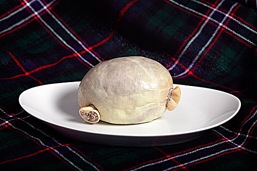 传统,生食,苏格兰,苏格兰羊杂布丁,肚子,盘子,格子图案,背景
