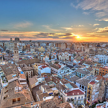 日落,俯视,历史,中心,瓦伦西亚,西班牙