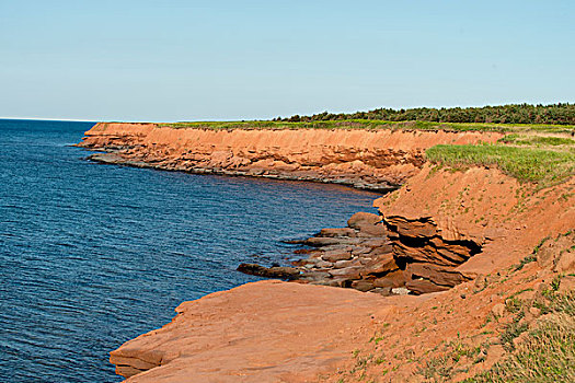 岩石构造,海岸线,海滩,绿色,山墙,爱德华王子岛,加拿大