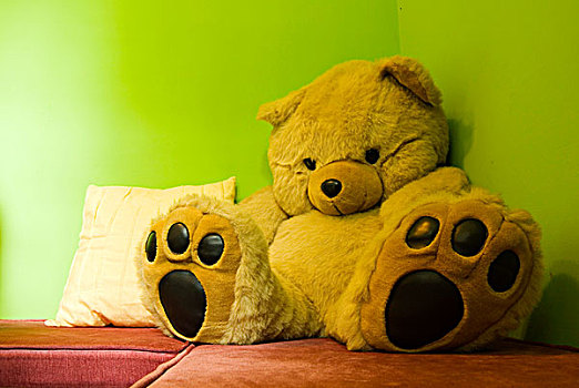 泰迪熊,熊,坐,孤单,角