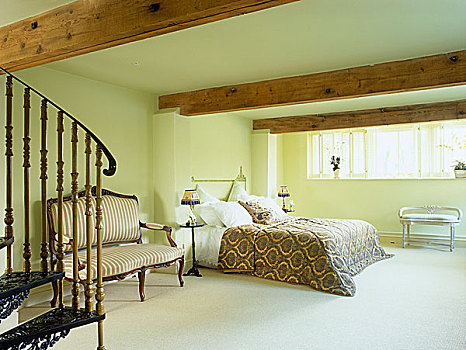 双人床,宽敞,乡村风格,绿色,卧室