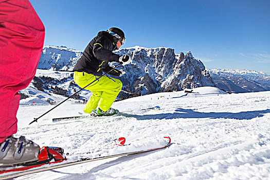 两个,滑雪,背景,博尔查诺,省,南蒂罗尔,特兰迪诺,意大利